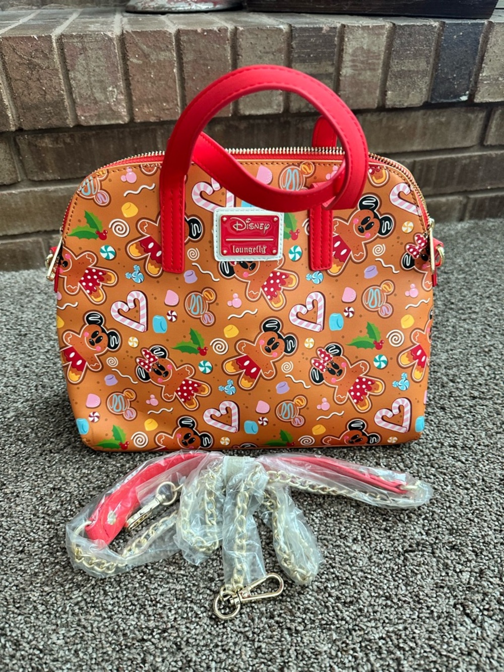 Loungefly Disney Gingerbread Mickey Minnie Crossbody Satchel Bag NWT